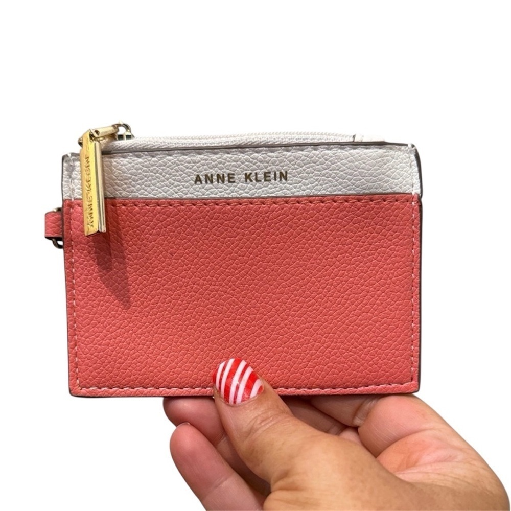 Anne Klein Pink and Silver Card Holder coral orange coin purse leather